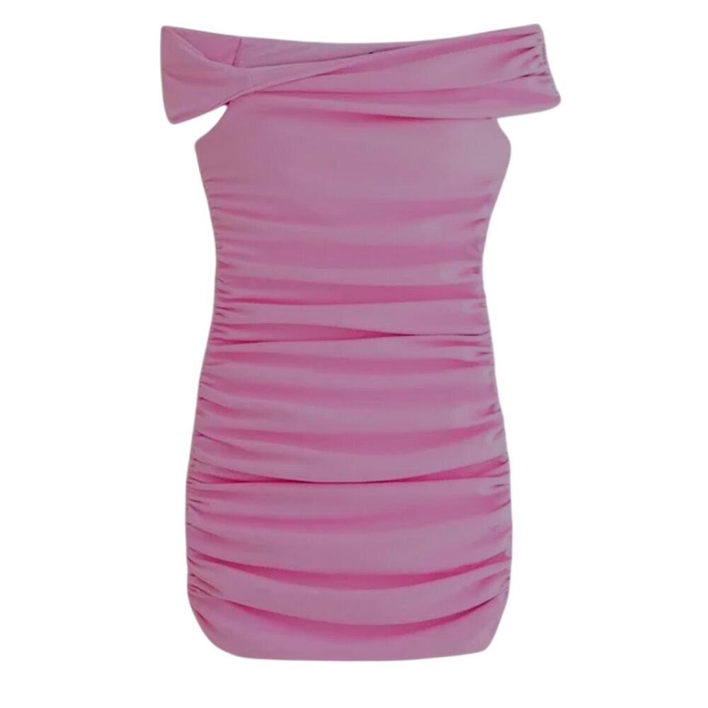 NWT Abercrombie & Fitch Pink Ruched Bodycon Off Shoulder Stretch Dress XL